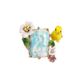 Juicy Grape Indonesia Style Yellow Bird Natural Stone Inlay Rich Enamel Ring