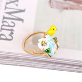 Juicy Grape Indonesia Style Yellow Bird Natural Stone Inlay Rich Enamel Ring