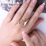 Juicy Grape Pink Crystal Angel Wings Flower Fairy Ring