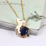 Juicy Grape White Horse Unicorn Blue Cristal Natural Stone Choker Necklace