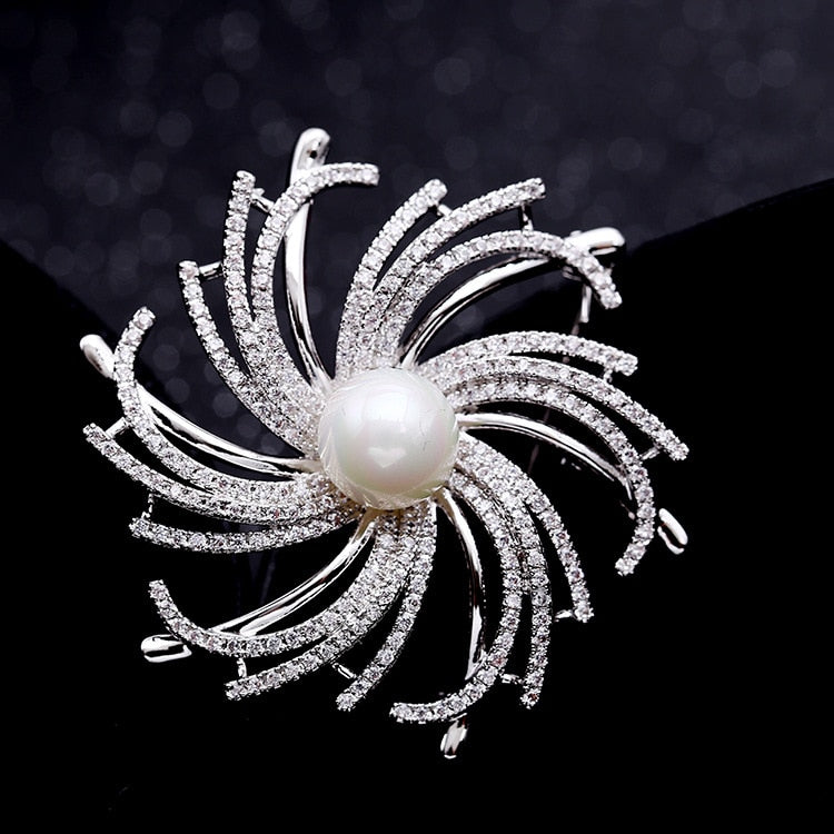 Korean fashion wild micro-inlaid zircon pearl brooch