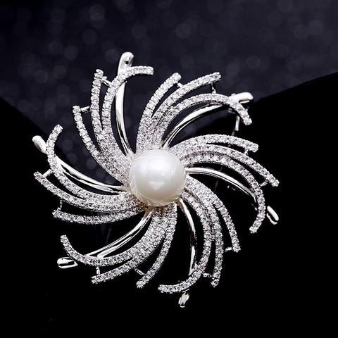 Korean fashion wild micro-inlaid zircon pearl brooch