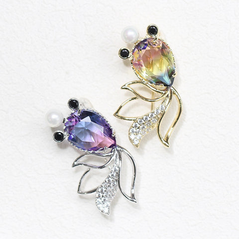Korean version multicolor crystal goldfish collar brooch pin