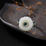 925 Sterling Silver Bohemian Mosaic Natural Stone Plum Blossom Ring