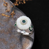 925 Sterling Silver Bohemian Mosaic Natural Stone Plum Blossom Ring