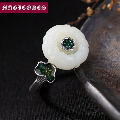 925 Sterling Silver Bohemian Mosaic Natural Stone Plum Blossom Ring