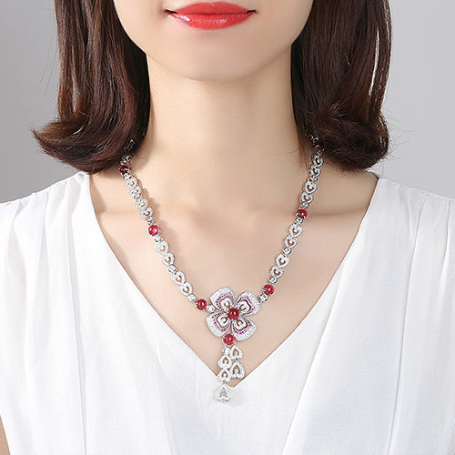 LUOTEEMI Red Plum Blossom collar Flower Pendant Necklace