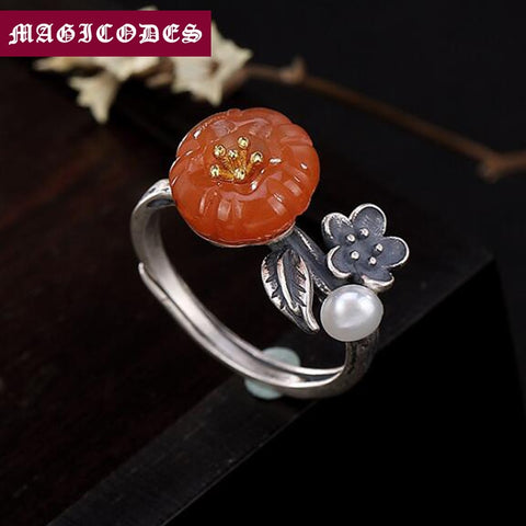 925 Sterling Silver Mosaic Natural stone Plum blossom Wedding Ring