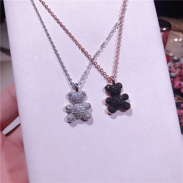 Little Bear Pendant Crystals Rose Gold Color Fashion Choker Necklace