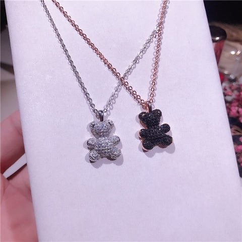 Little Bear Pendant Crystals Rose Gold Color Fashion Choker Necklace