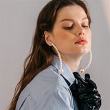 Long pearl korean gold metal plated round earrings