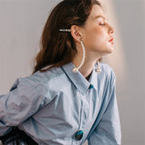 Long pearl korean gold metal plated round earrings