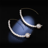 Long pearl korean gold metal plated round earrings
