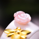 925 Sterling Silver Pink Shell Rose Flower Rings Bee Ceramic Ring