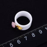 925 Sterling Silver Pink Shell Rose Flower Rings Bee Ceramic Ring