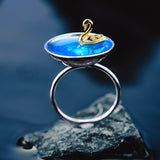 Lotus Fun Moment Real 925 Sterling Silver Poetic Swan In The Sea Rings