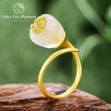 Lotus 925 Sterling Silver Natural Crystal Fresh Flower Rings