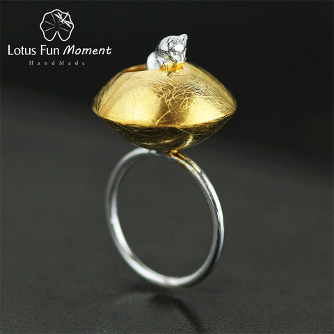 Lotus Fun Moment Real 925 Sterling Silver Natural Original Cat's Life Rings