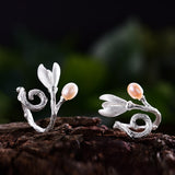 925 Sterling Silver Natural Pearl Creative Magnolia Flower Rings