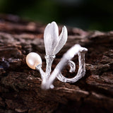 925 Sterling Silver Natural Pearl Creative Magnolia Flower Rings