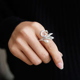 925 Sterling Silver Natural Pearl Creative Magnolia Flower Rings