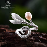 925 Sterling Silver Natural Pearl Creative Magnolia Flower Rings