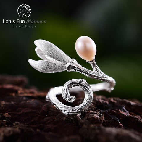 925 Sterling Silver Natural Pearl Creative Magnolia Flower Rings