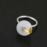 925 Sterling Silver Natural Stone Butterfly Resizable Rings