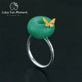 925 Sterling Silver Natural Stone Butterfly Resizable Rings