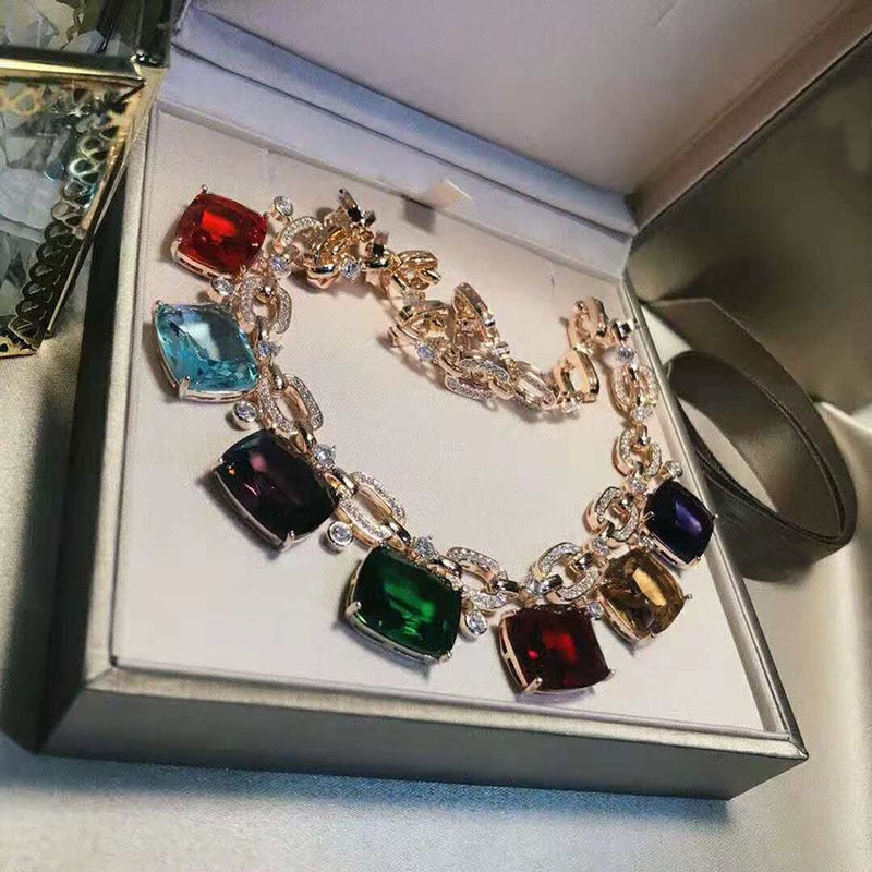 Square Zirconium Evening Dress Banquet Short Clavicle Chain Necklace