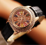 Genuine Leather Diamond Table Dress Watch Lady's Wristwatch