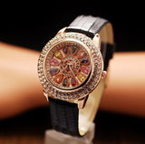 Genuine Leather Diamond Table Dress Watch Lady's Wristwatch