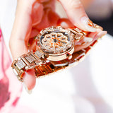 Golden Flower Diamond Dial Quartz Wristwatch