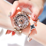 Golden Flower Diamond Dial Quartz Wristwatch