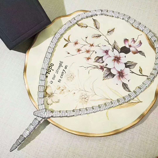 Cubic Zirconia Silver snake Necklace pendant