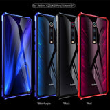 Luxury Rhombus Aluminum Metal Phone Case For Xiaomi Mi 9T Redmi K20 Pro Back Tempered Glass Cover For Xiaomi Redmi K20/ Pro Case