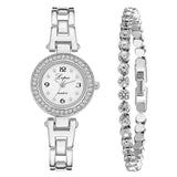 Rose Gold Diamond Studded Steel Watch Full Diamond Bracelet Set