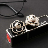 Luxury big brand small black white camellia brooch