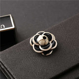 Luxury big brand small black white camellia brooch