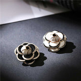 Luxury big brand small black white camellia brooch