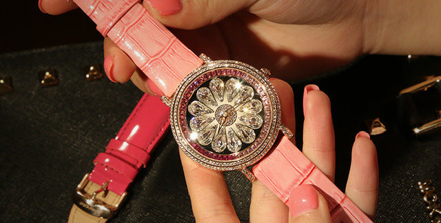 Lovely flower wristwatches dress rhinestone crystal watches