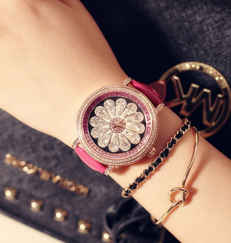 Lovely flower wristwatches dress rhinestone crystal watches