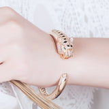 Luxury silver panther bangle luxurious design AAA cz stone head leopard bracelet
