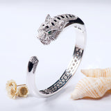 Luxury silver panther bangle luxurious design AAA cz stone head leopard bracelet