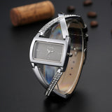 Luxury Gogoey Rectangle Dial Crystal Quartz Leather Straps Wristwatch