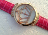 Crown face Quartz Rose gold case Leather Strap Diamond wristwatches