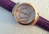 Crown face Quartz Rose gold case Leather Strap Diamond wristwatches