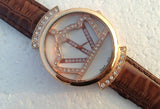 Crown face Quartz Rose gold case Leather Strap Diamond wristwatches