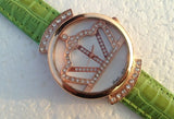 Crown face Quartz Rose gold case Leather Strap Diamond wristwatches