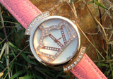 Crown face Quartz Rose gold case Leather Strap Diamond wristwatches